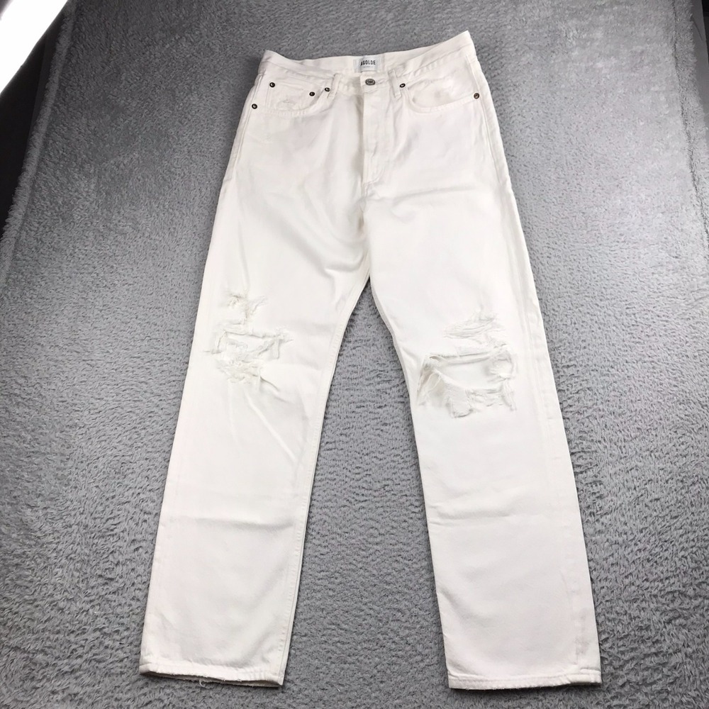 AGOLDE 90s Jeans Womens 27 (31x29) White Distressed‎ Button Fly Relaxed Baggy